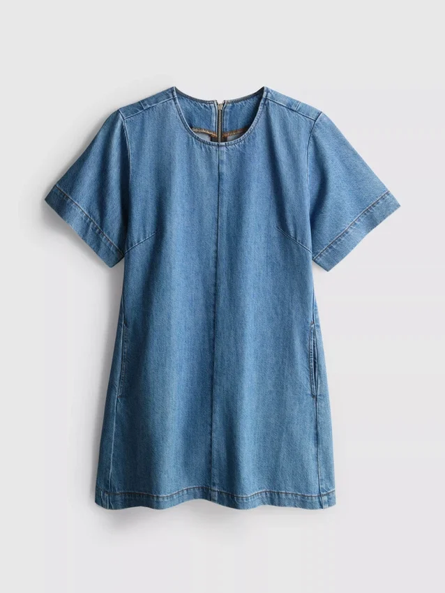 Mini-shiftkjole i bomuldsdenim