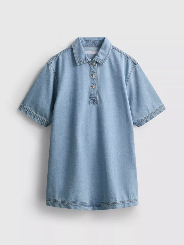 Mini-shiftkjole i bomuldsdenim med krave
