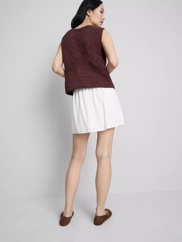 Mini-skort i linneblanding med bindebånd i siden