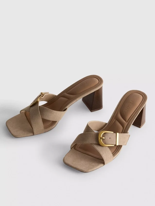 Mule-sandaler med spænde og blokhæl