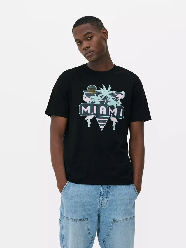 Neon Miami-skjorte med grafisk print