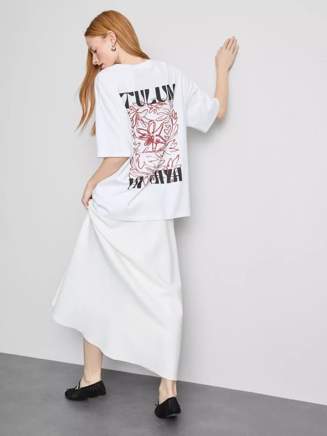 Oversized grafisk boyfriend-T-shirt i bomuld