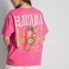 Oversized T-shirt i havanafarve med grafisk print og højt bomuldsindhold