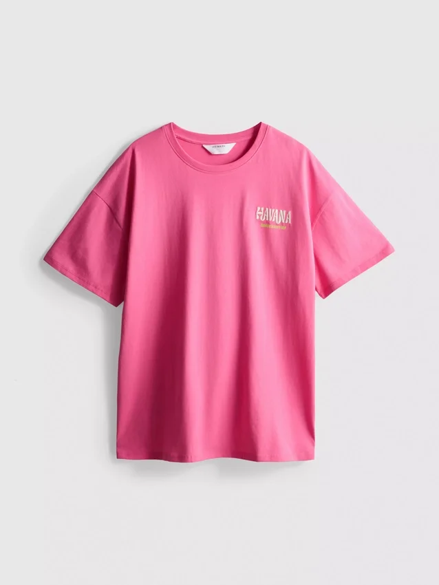 Oversized T-shirt i havanafarve med grafisk print og højt bomuldsindhold