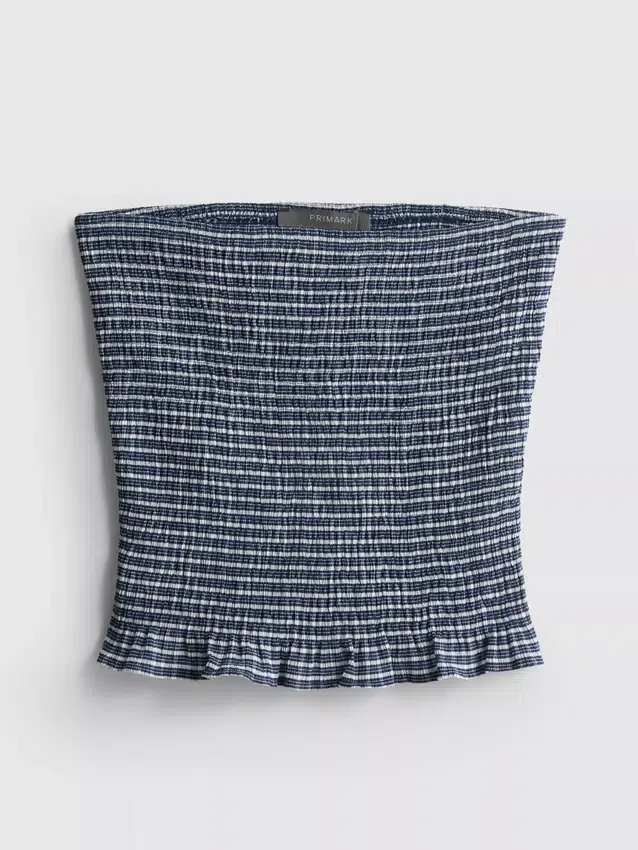 Paula Echevarría bandeau-top i gingham med flæser