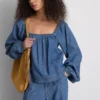 Paula Echevarría denim-top med pufærmer