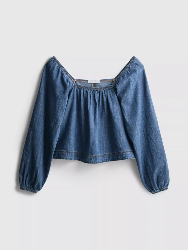Paula Echevarría denim-top med pufærmer