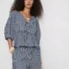 Paula Echevarría stribet seersucker-bluse med pufærmer