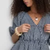Paula Echevarría stribet seersucker-bluse med pufærmer