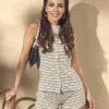Paula Echevarría strikket stribet top med knapper