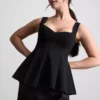 Peplum-top i crepe med hjerteudskæring