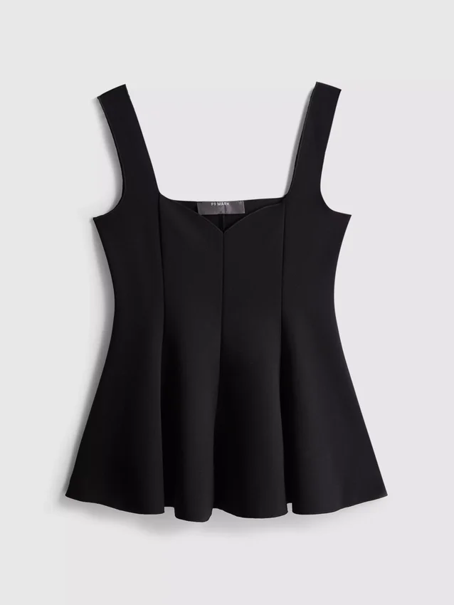 Peplum-top i crepe med hjerteudskæring