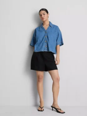 Plisserede shorts i linneblanding