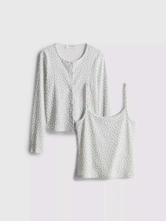 Pointelle-cardigan og cami-sæt