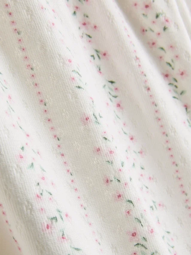 Pyjamasbukser med blomsterprint i pointelle-mønster