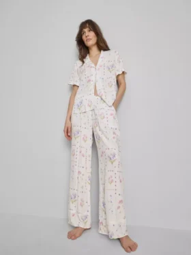 Pyjamasbukser med blomsterprint og brede ben