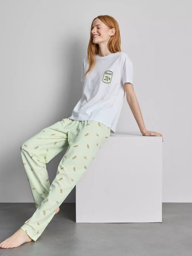 Pyjamasser i bomuld med rund hals og print