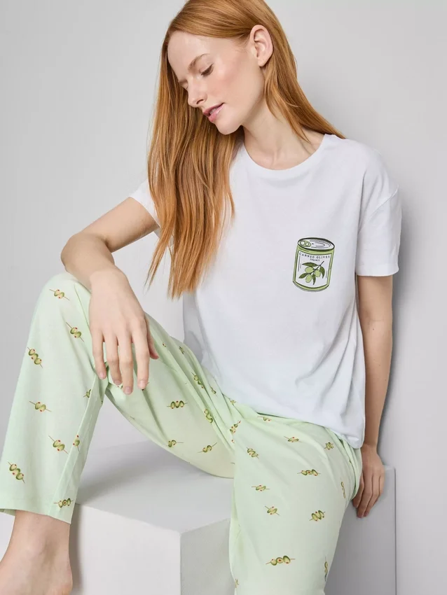 Pyjamasser i bomuld med rund hals og print