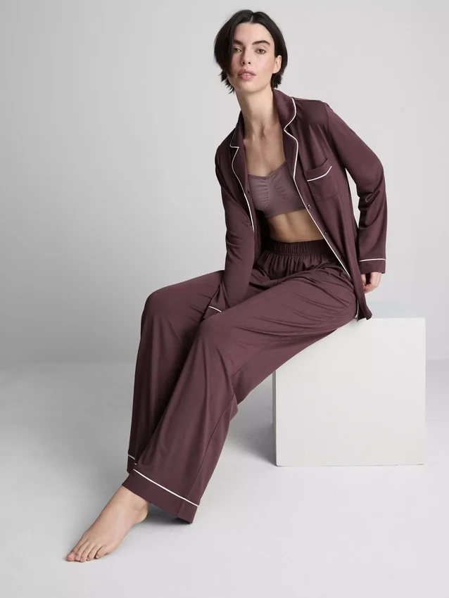 Pyjamasser i jersey med kontrastkant i boyfriend-stil