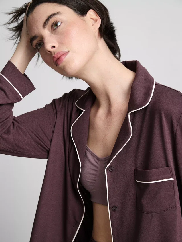 Pyjamasser i jersey med kontrastkant i boyfriend-stil