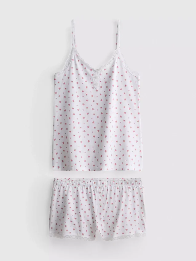 Pyjamasser med cami-top og blonderkant