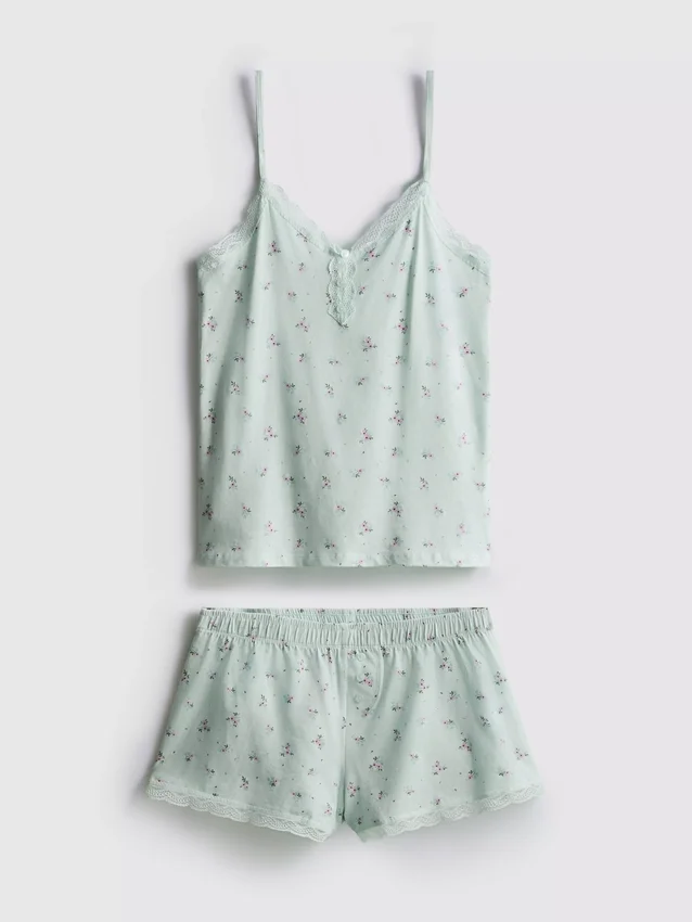 Pyjamasser med cami-top og blonderkant