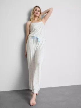 Pyjamasser med printet satin-sløjfe-cami