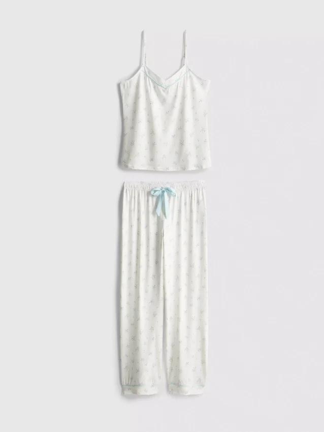Pyjamasser med printet satin-sløjfe-cami