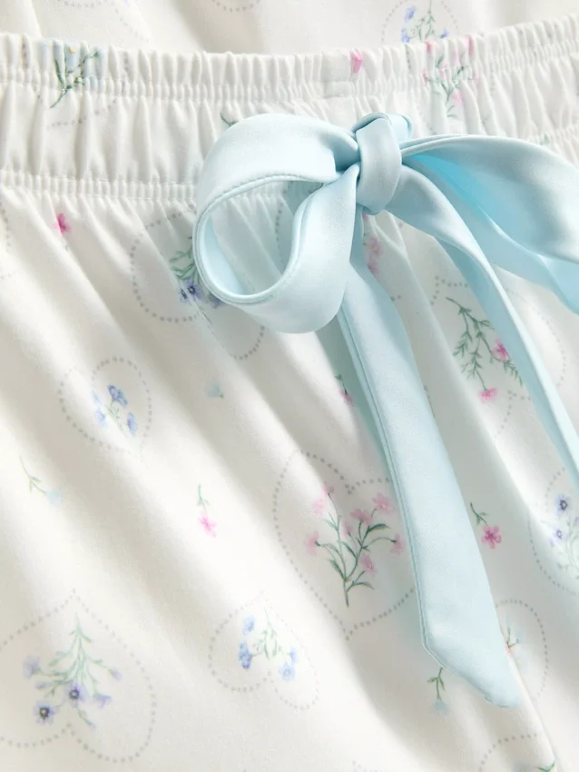 Pyjamasser med printet satin-sløjfe-cami