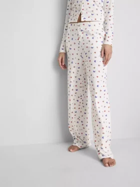 Ribbede pyjamasbukser med sommerfuglemotiv
