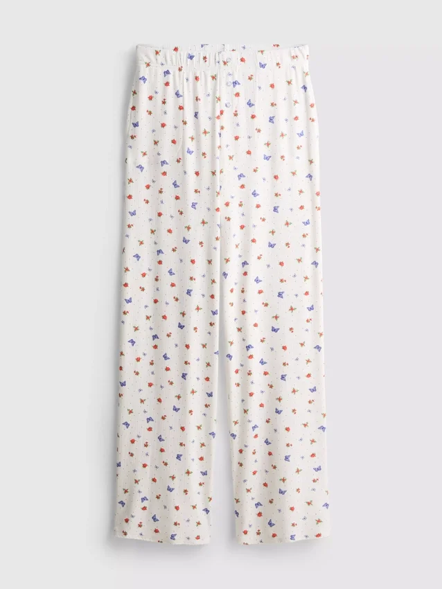 Ribbede pyjamasbukser med sommerfuglemotiv