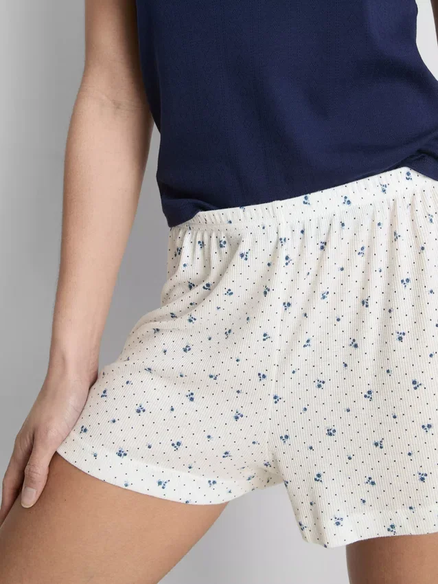 Ribbede pyjamasser-shorts i jersey