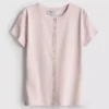 Ribbet bluse med knapper, med højt bomuldsindhold
