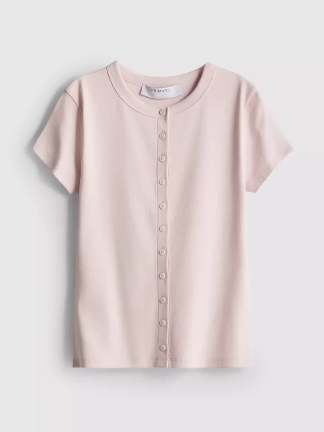 Ribbet bluse med knapper, med højt bomuldsindhold