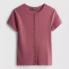 Ribbet bluse med knapper, med højt bomuldsindhold