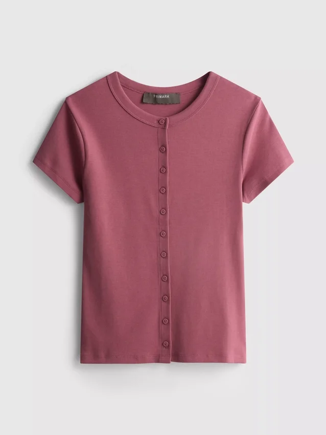 Ribbet bluse med knapper, med højt bomuldsindhold