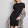 Ribbet bodycon mini-skjorte-kjole