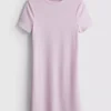 Ribbet bodycon mini-skjorte-kjole