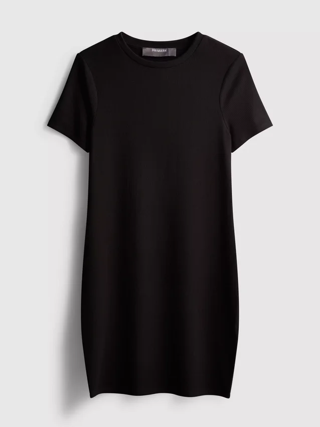 Ribbet bodycon mini-skjorte-kjole