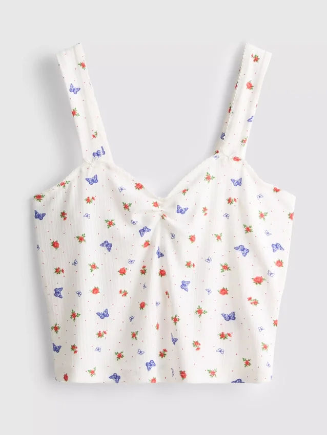 Ribbet pyjamasser-cami med sommerfuglemotiv