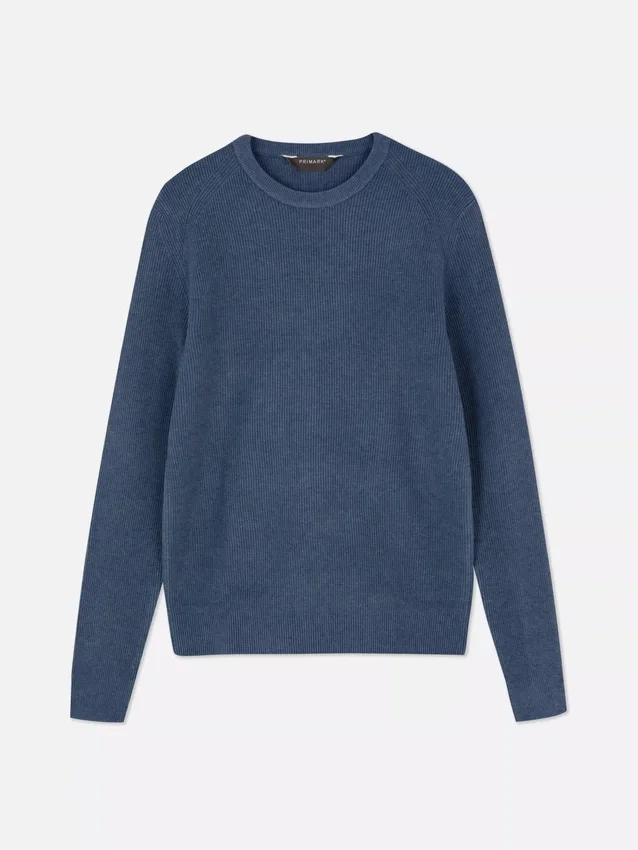 Ribbet sweater med rund hals