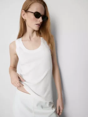 Ribbet tanktop i bomuldsblanding