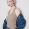 Ribbet tanktop i bomuldsblanding