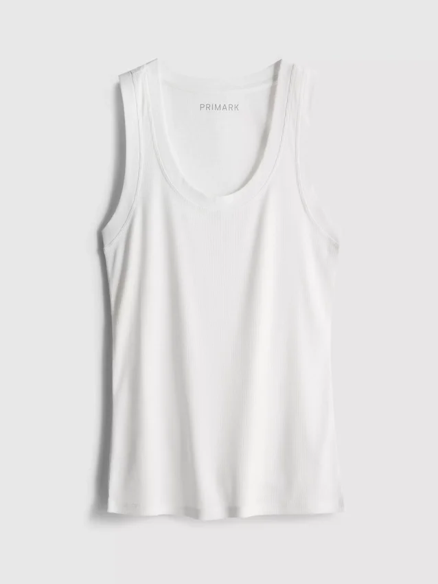 Ribbet tanktop i bomuldsblanding