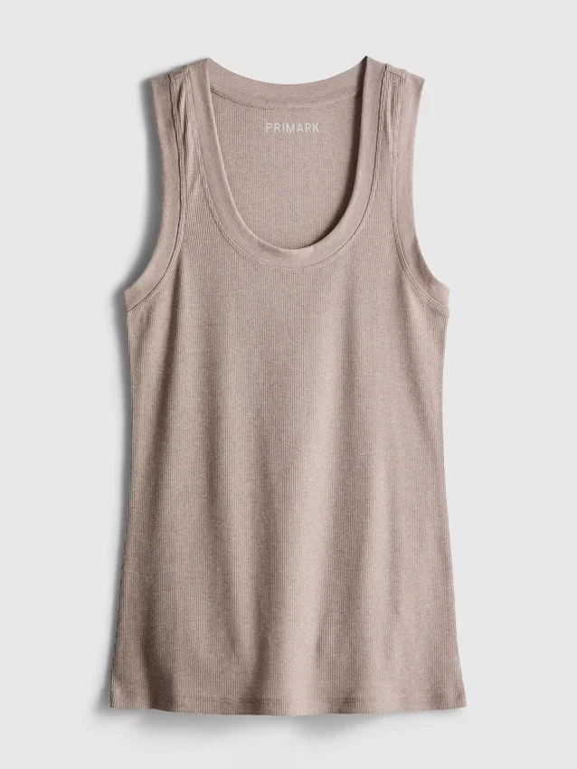 Ribbet tanktop i bomuldsblanding