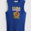 Ribbet tanktop med grafisk print i bomuldsblanding