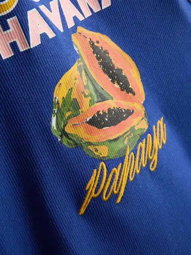 Ribbet tanktop med grafisk print i bomuldsblanding