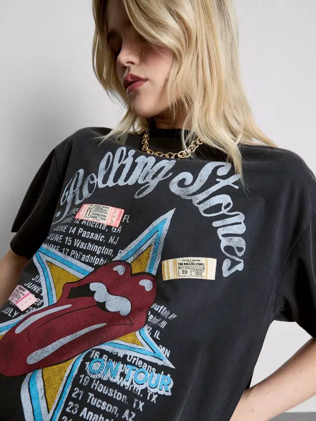Rolling Stones-skjorte-kjole med grafisk print