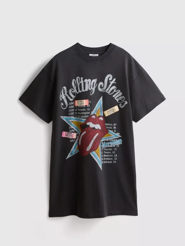 Rolling Stones-skjorte-kjole med grafisk print