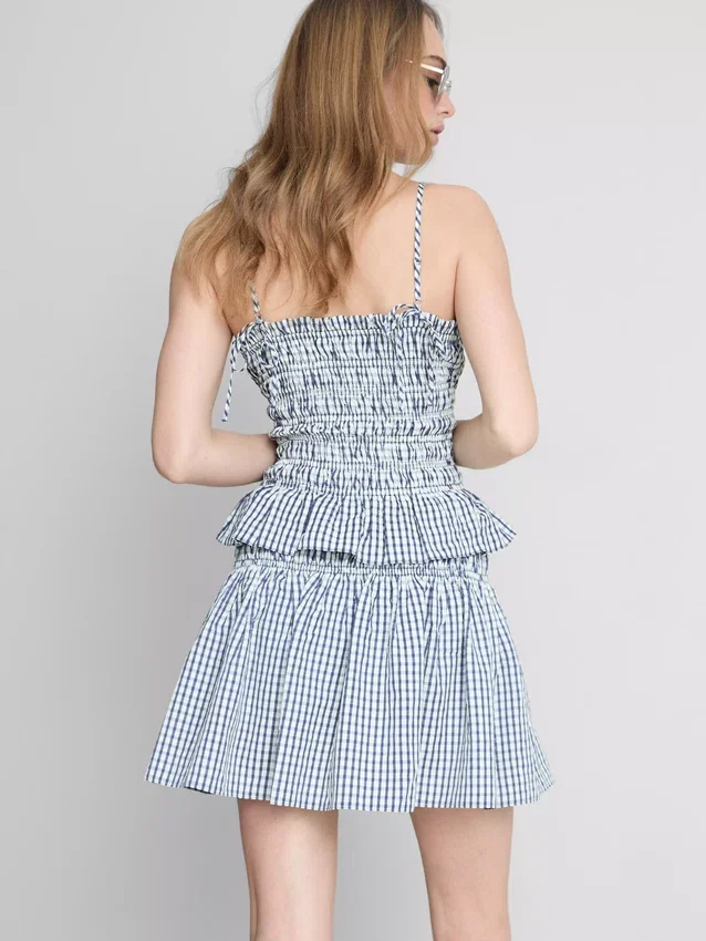 Rynket peplum-cami-top i gingham